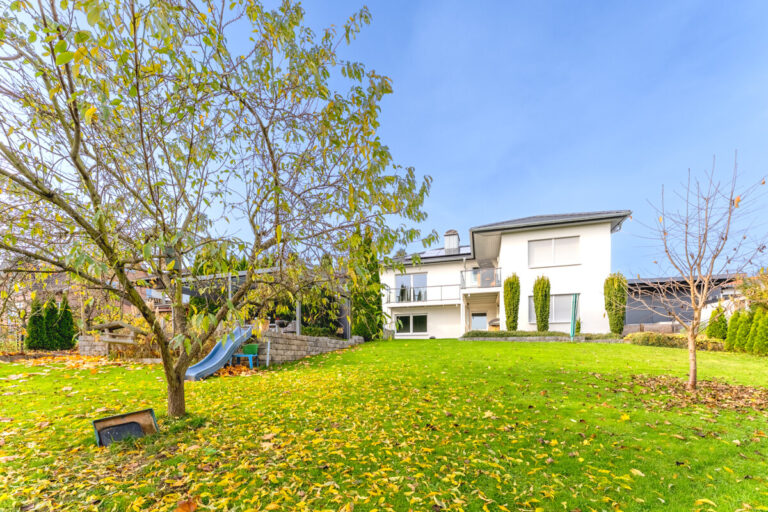 Blick aus dem Garten zum Haus