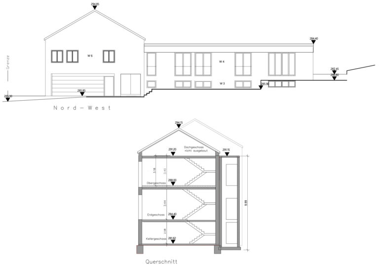 Querschnitt und Ansicht Nordwest