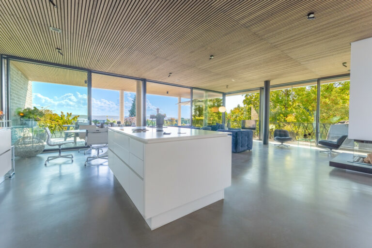 Blick über die Küche in den Wohnbereich